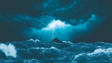 A Dark Stormy Night Over a Castle on the Sea