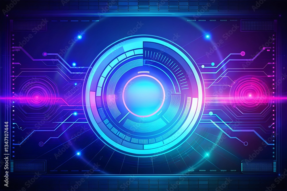 Aufkleber a futuristic digital core pulsating with vibrant neon energy, showcasing intricate circuit pathways 