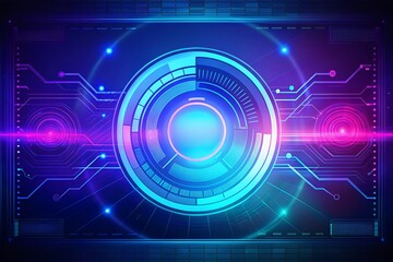 Obraz premium A futuristic digital core pulsating with vibrant neon energy, showcasing intricate circuit pathways and glowing nodes in a dark tech aesthetic.
