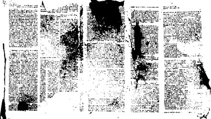 Vector white and black newspaper paper grunge vintage old aged texture. Vintage grunge newspaper collage background.