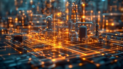 Connected factory digital twin AI supervised industrial ecosystem future automation concept illustration