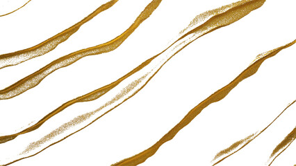 Curved golden lines Transparent white background. Vector illustration of falling glitter confetti, golden dust white background. 