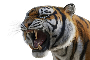 Obraz premium Close-up of a roaring tiger with fierce expression and detailed fur texture