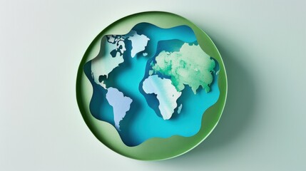 Earth day World Environment Day  Instead of a full sphere, create a layered cutout of the Earth with tiny floating islands made of paper layers.