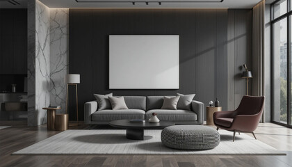 ** A serene modern living space beckons relaxation with plush seating and an inviting atmosphere under soft diffused lighting