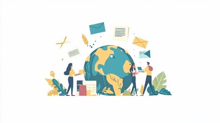 Global email communication people exchanging messages around the world