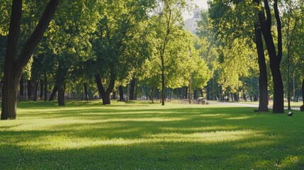 Serene Summer Morning in a Lush Green Park