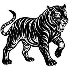 Obraz premium A vector silhouette of a tiger in mid-stride, 