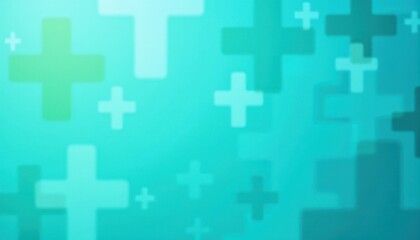 Dynamic Medical Abstract Create an abstract background featuring overlapping translucent shapes of medical crosses in varying shades of blue and green