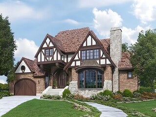 Luxury Tudor Style Brick Home Exterior Design Landscaping