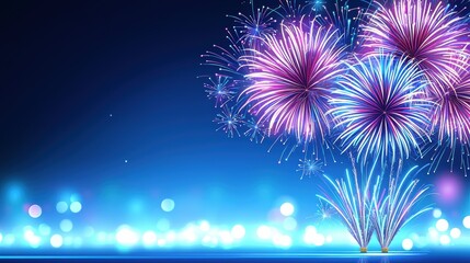 Celebratory fireworks display over a city skyline nighttime atmosphere colorful visuals festive concept
