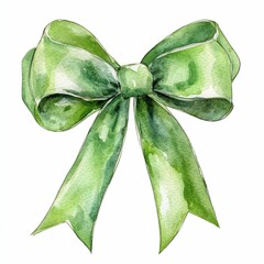 This classic green bow, painted in watercolor, features gentle shading and fluid brushstrokes that create a sense of timeless sophistication.