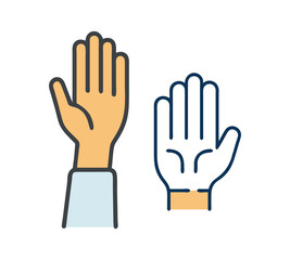 Raised Hand Icon, Voting Hand Symbol, High Five Gesture Graphic, Outline and Filled Hands Vector, Hands Up Illustration