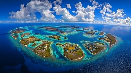 Aerial View of Tropical Islands Surrounded by Turquoise Ocean