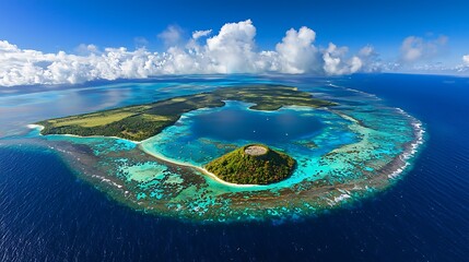 Aerial View of Stunning Tropical Island Surrounded by Vibrant Blue Water
