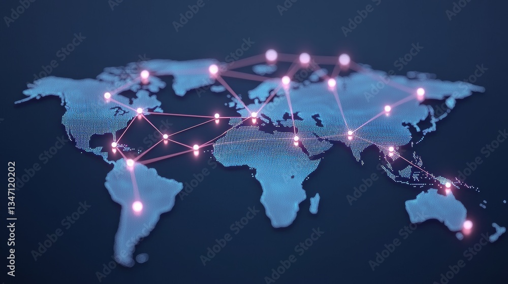 Poster global network connection illuminates digital communication worldwide infographic map modern technol