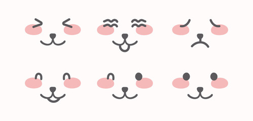 Cute Cartoon Animal Face Happy Shy Sad Wink Eye Smile Excited Emotion Emoji Sticker illustration