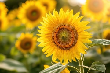 Naklejka premium Field of sunflowers in full bloom joy and positivity on a white background