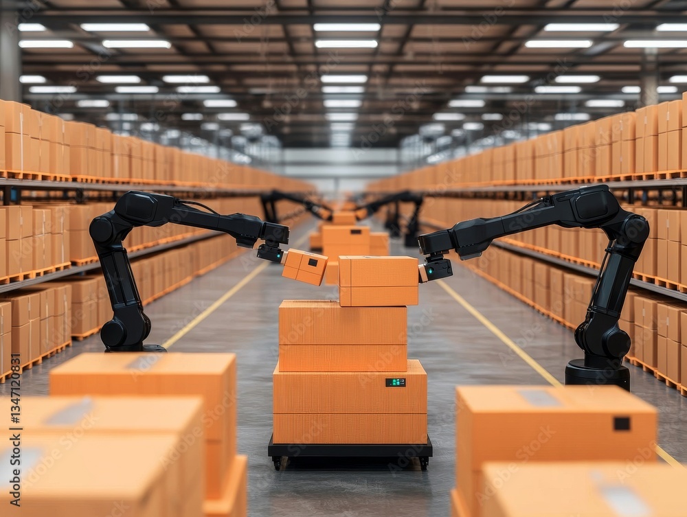Poster automated warehouse robotics enhancing efficiency modern logistics hub visual technology showcase in