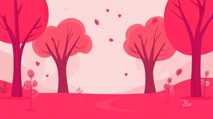 Romantic Pink Forest Path with Valentines Day Background.
