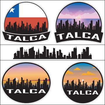 Talca Chile Flag Skyline Cityscape Silhouette Travel Souvenir Sticker Isolated Vector