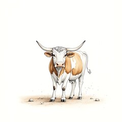 Texas Longhorn Cow with Ranch Portrait.