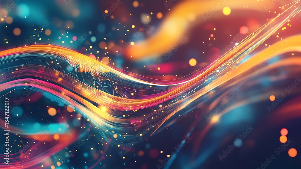 Aufkleber an abstract background with colorful, swirling data streams and geometric shapes