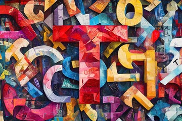 Abstract Colorful Letter T Impasto Painting, Modern Art Canvas Texture