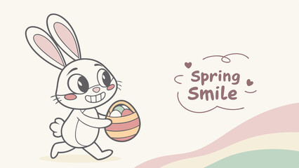 Fototapeta premium Easter bunny with eggs cartoon happy spring smile illustration vector graphic design