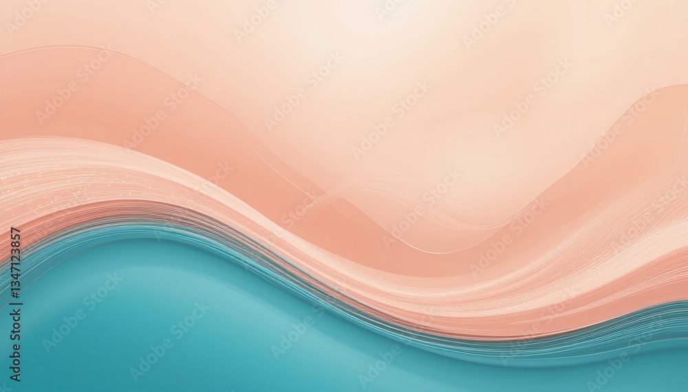 Poster flowing waves abstract art digital creation tranquil beach environment soft color palette serene vie