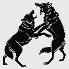 Two wolves locked in a fierce battle image silhouette design vector art and illustration