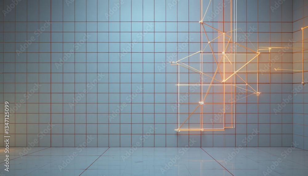 Aufkleber dynamic digital art installation featuring geometric light patterns in minimalist studio space moder