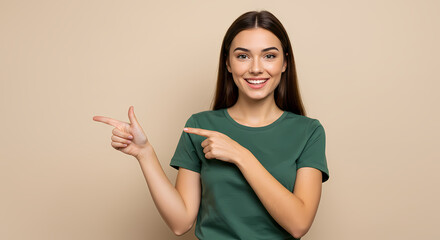 Smiling Woman Pointing Advertisement