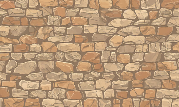 Brown stone wall pattern texture. Vector illustration for interior design and natural style scenes. Stones seamless pattern. Colorful decorative vector stock illustration for print, card, postcard. - Powered by Adobe