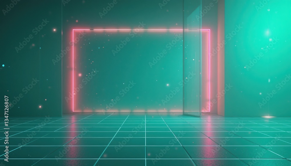 Poster dynamic neon portal opening virtual space abstract image futuristic environment wide angle view conc