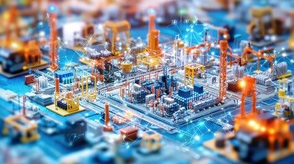 Obraz premium Industrial automation event in smart factory technology showcase urban environment aerial view future concept