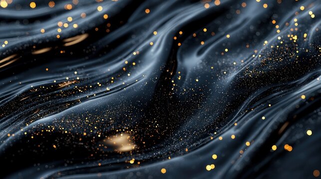 Wavy dark fabric with scattered golden flecks
