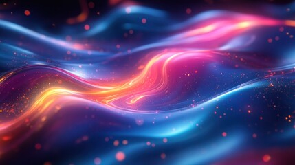 Fototapeta premium Abstract swirling neon waves with glowing particles.