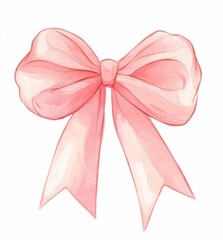 A beautifully painted pink bow in watercolor, presented against a plain background, captures a classic design with soft textures, bringing a touch of elegance and timeless appeal.