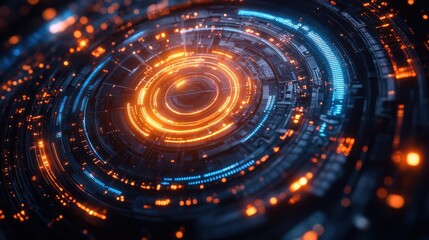 Obraz premium Abstract futuristic glowing circular technology interface.
