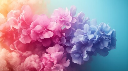 Fototapeta premium Colorful hydrangea flowers in vibrant smoke.