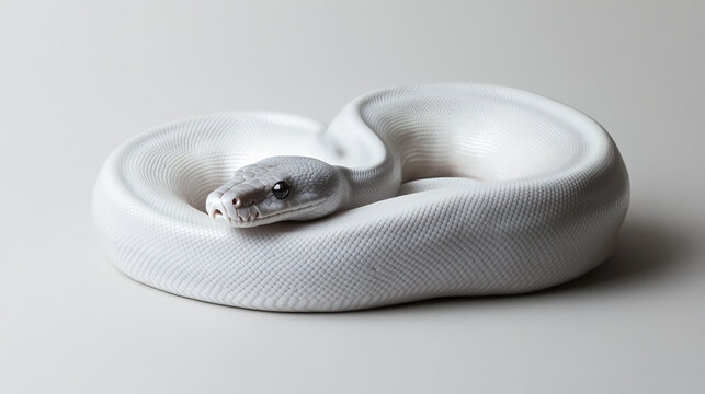 Platinum-Colored Reticulated Python (Malayopython reticulatus) Snake on a Crisp White Background