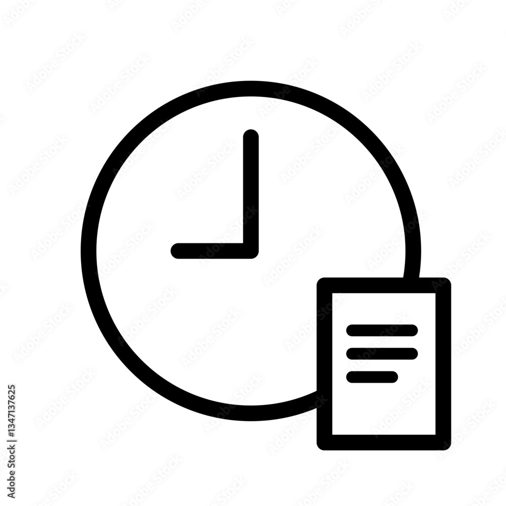 Aufkleber time and task management clock and document icon, flat stroke icon for apps and websites
