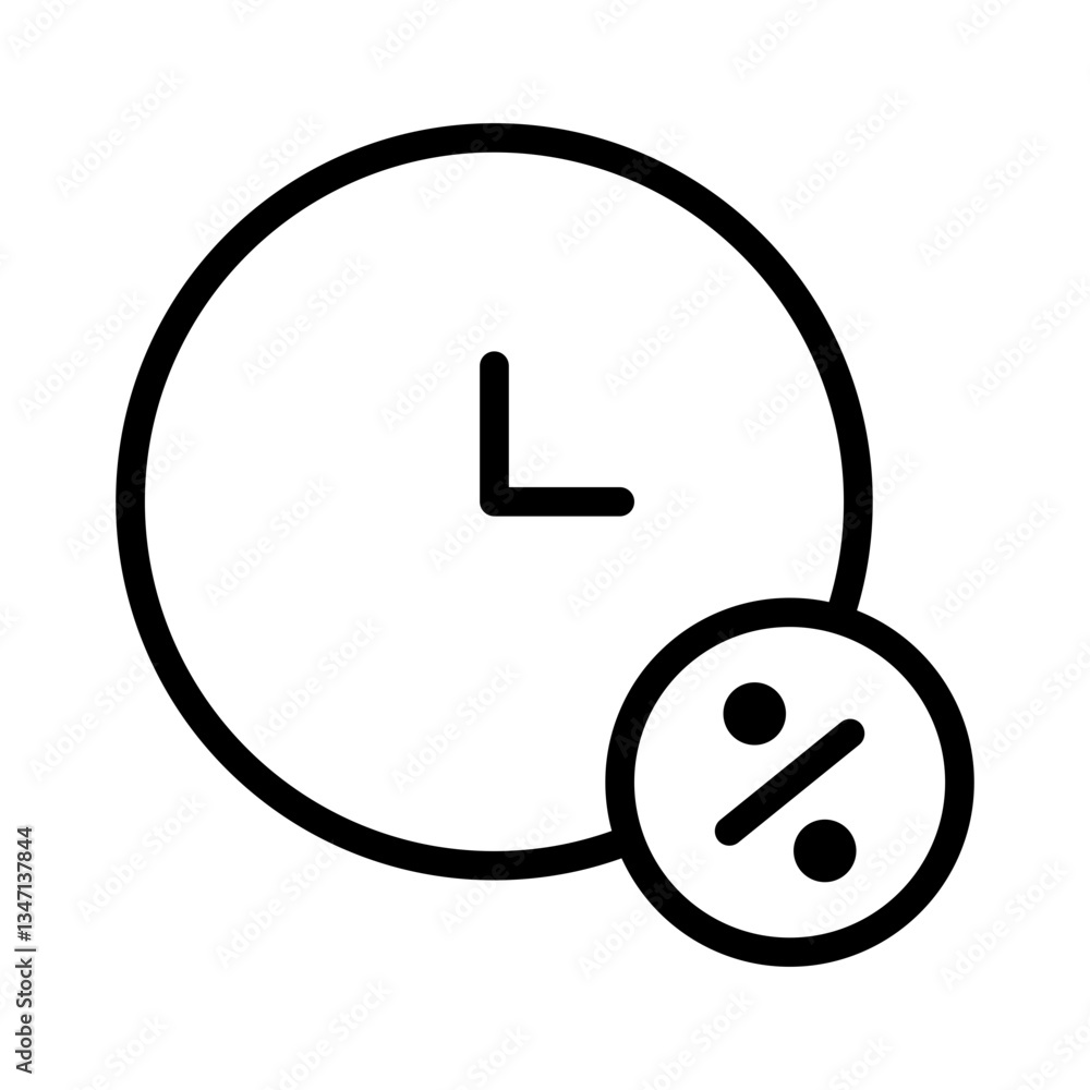 Poster time-based discount icon with percentage symbol - flat stroke icon for apps and websites, ideal for 