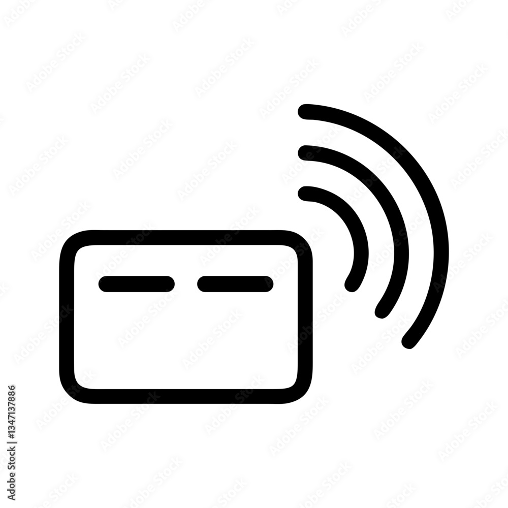 Poster nfc payment icon with wireless signal waves - flat stroke icon for apps and websites, ideal for digi