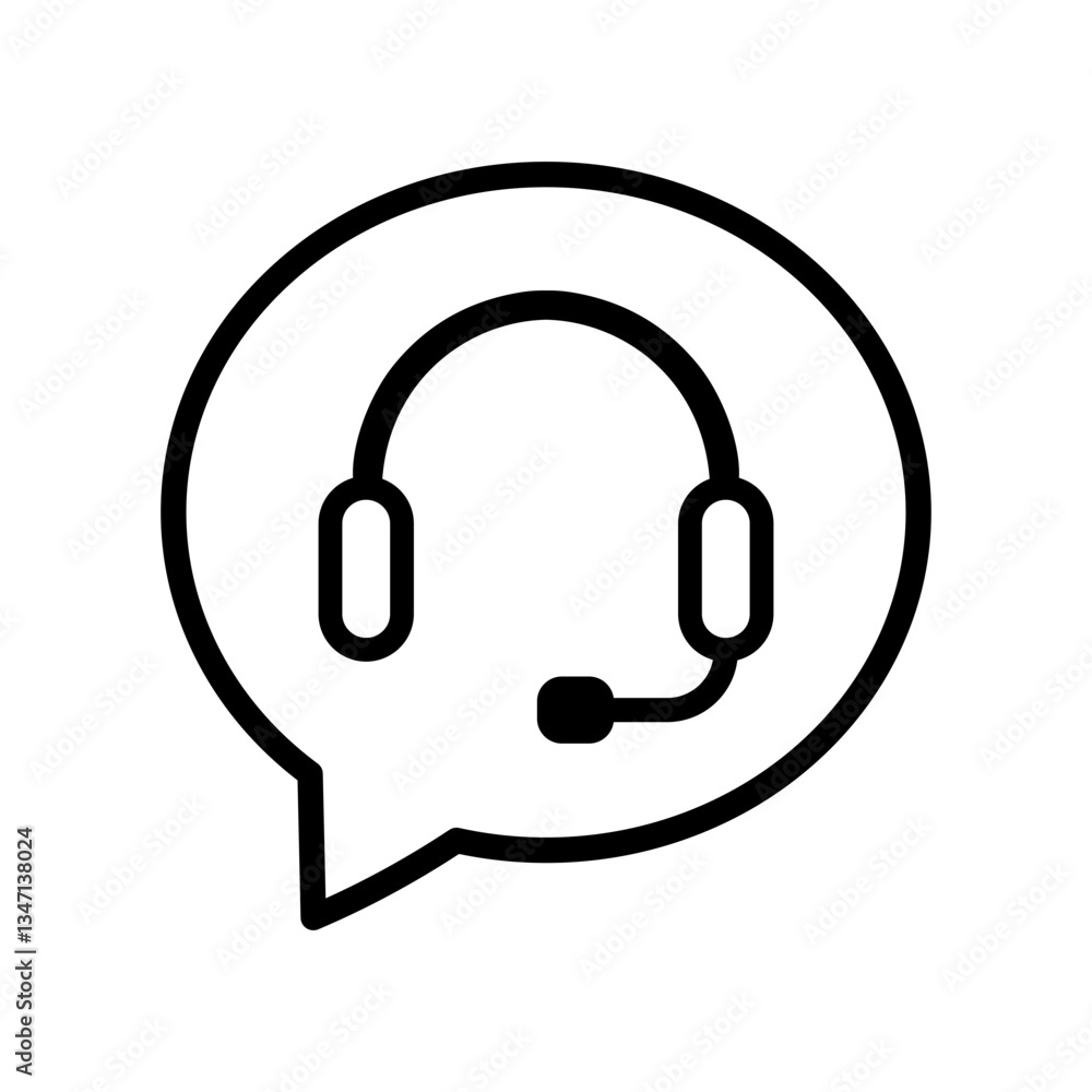 Poster headset with microphone inside speech bubble icon - flat stroke icon for apps and websites, ideal fo