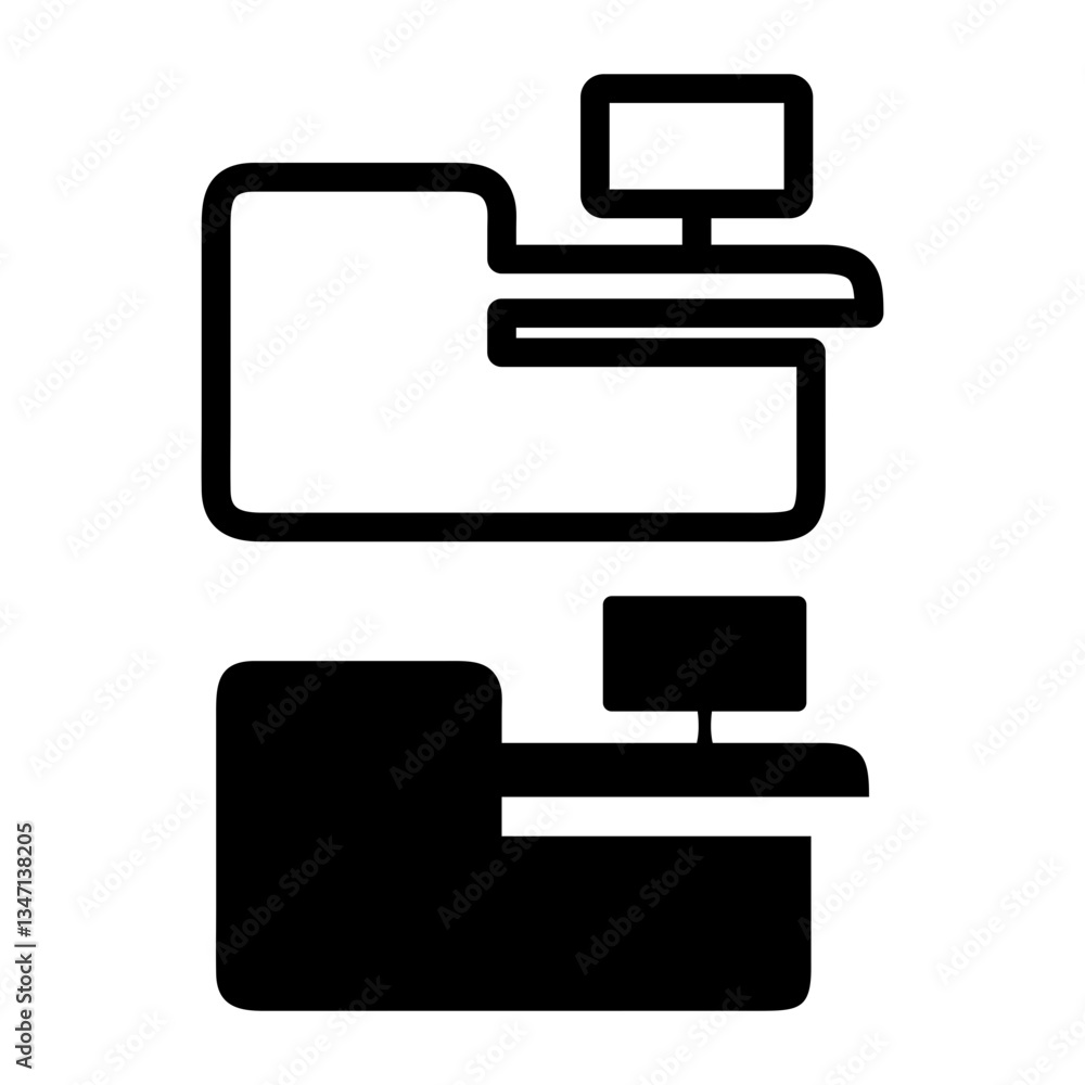 Poster checkout counter icon with barcode scanner - flat stroke icon for apps and websites, ideal for retai