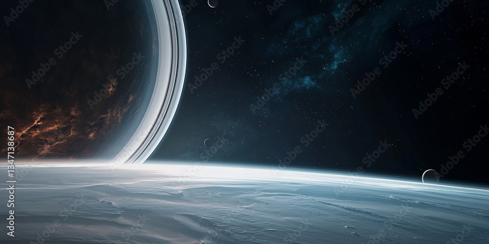 Wall mural fantasy spacescape, planetary system in deep space