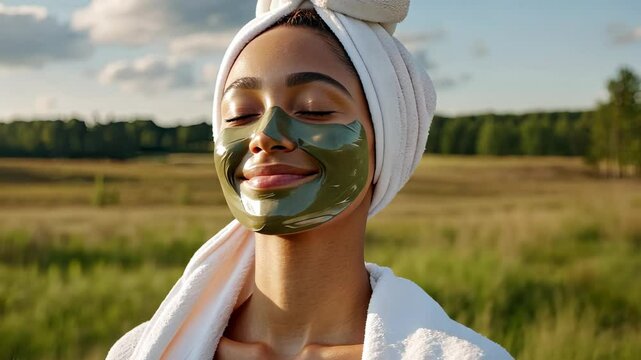 Indulging in a serene spa day outdoors, I&rsquo;m basking in the sun while refreshing my skin with a natural face mask