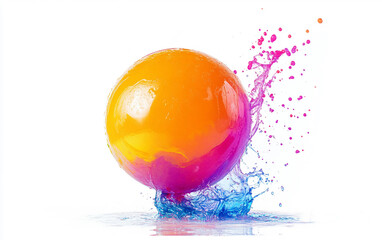 Splashed Water Balloon with Holi Colors Isolated On White Background.